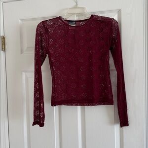 Dark wine Lace Long Sleeve Blouse